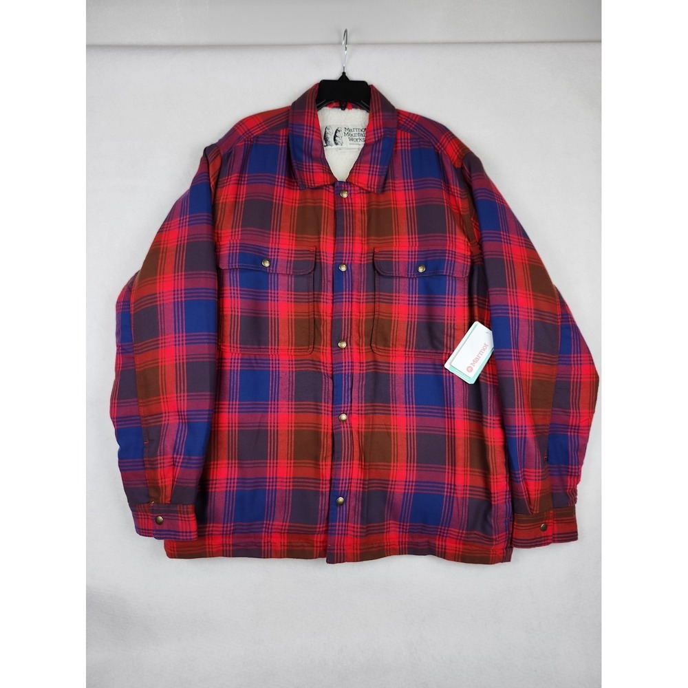 Marmot NWT Ridgefield Sherpa Flannel Shirt Jacket Mens XXL Red Plaid Button Up